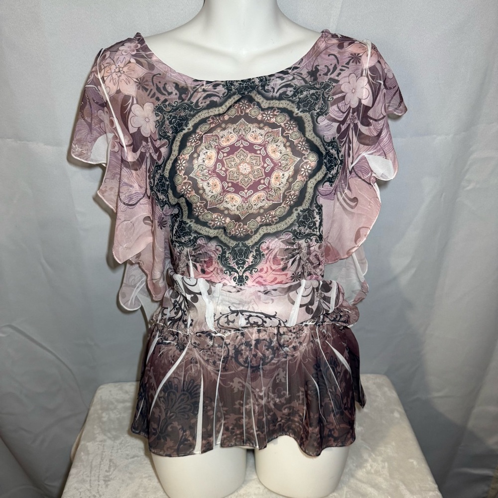 Design Works Sheer Y2K Paisley Top Size M Fairycore Boho Mesh Blouse - Picture 2 of 6